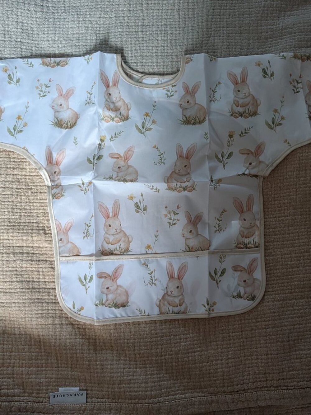 New long-sleeve baby bib / smock bib, bunny pattern